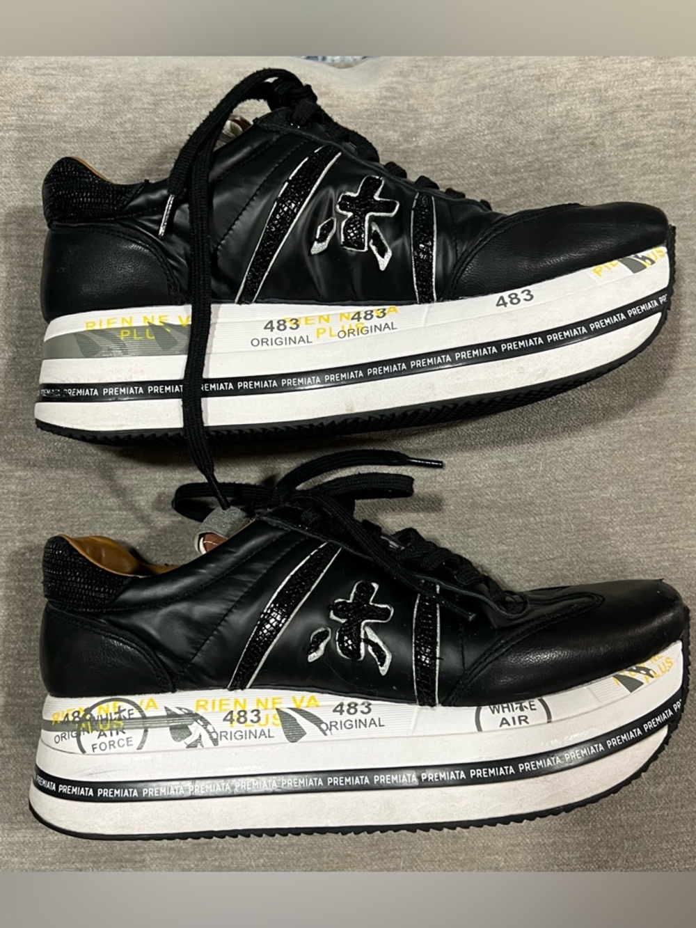 Premiata Black Platform Sneakers with White Accent Sole